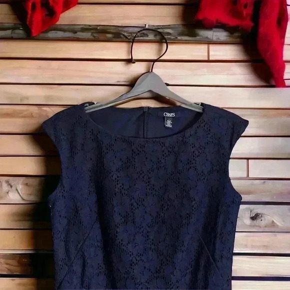 Chaps by Ralph Lauren Womens Misses Midnight Blue Floral Lace Sheath Dress - Picture 7 of 11